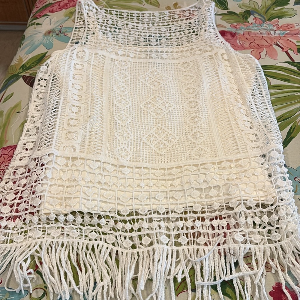 Cream Crochet Fringe Tank Top